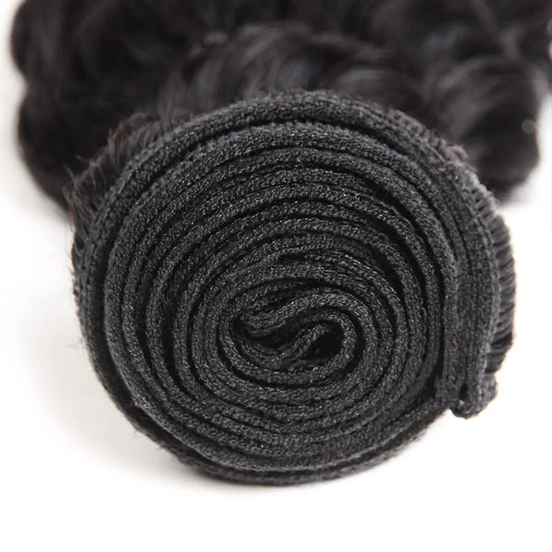 Peruvian Deep Wave 3 Bundles with 4*4 Lace Closure Virgin Human Hair