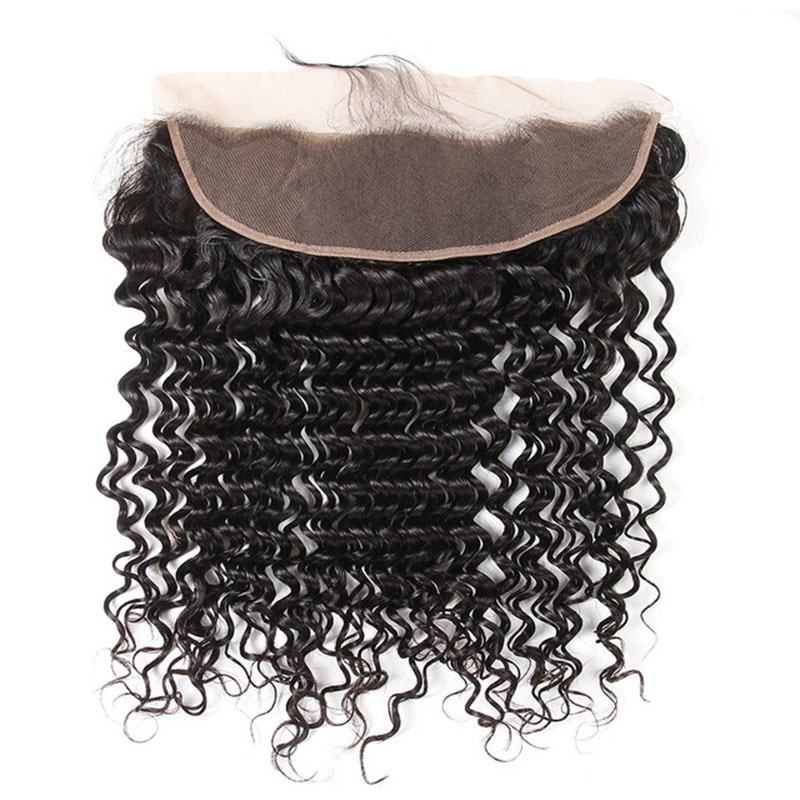 100 Human Hair Bundles With 13X4 Deep Wave Lace Frontal Closure