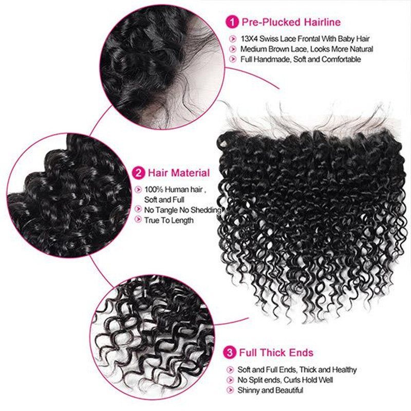 Brazilian Curly Wave 3 Bundles with 13*4 Lace Frontal Closure Human Hair