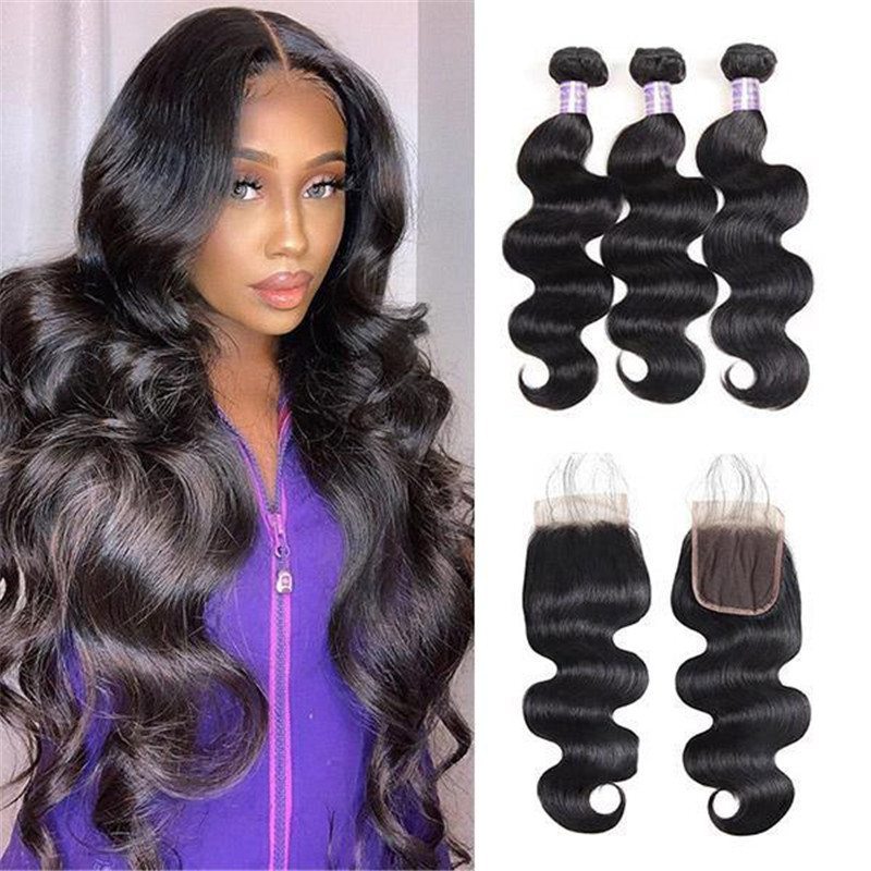 Eseewigs Brazilian Body Wave 3 Bundles with Lace Closure Human Hair