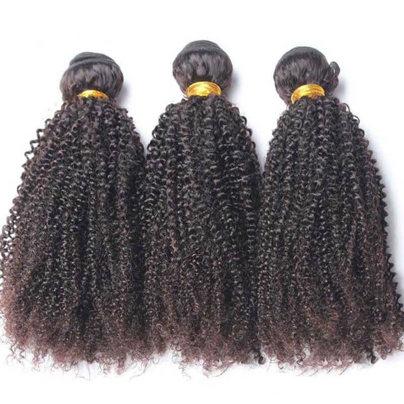 Mongolian Virgin Human Hair Lace Closure With 3 Bundles Afro Kinky Curly Weave
