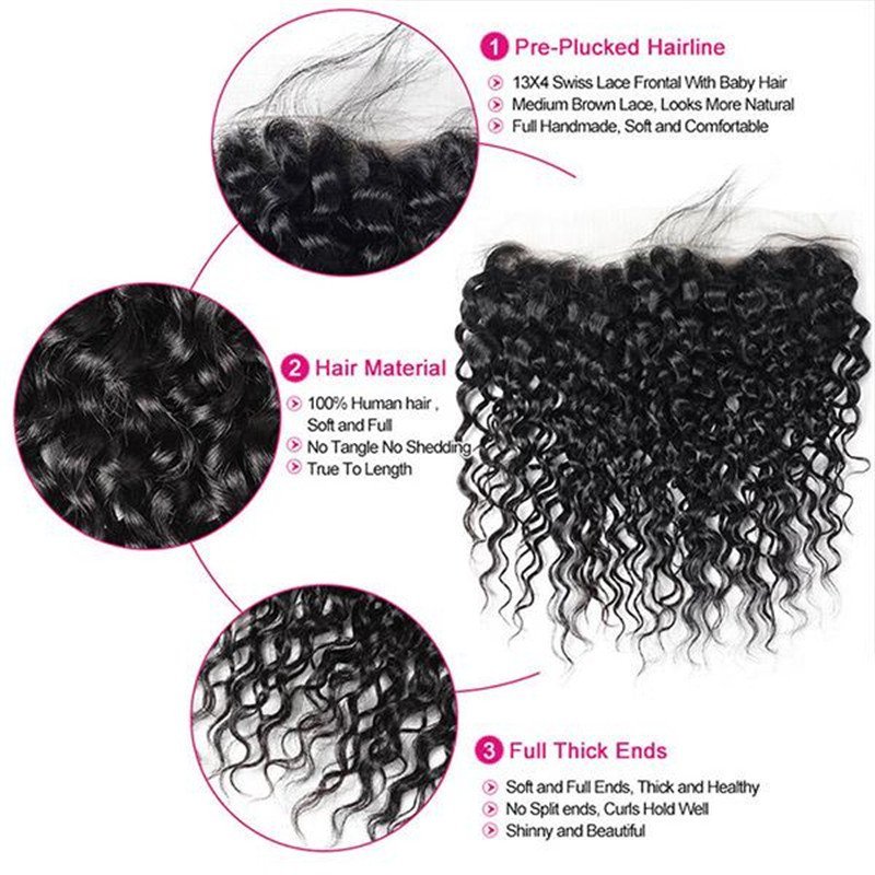 Brazilian Water Wave 3 Bundles with 13*4 Lace Frontal Virgin Human Hair