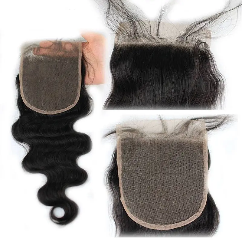 Brazalian Virgin Hair  Body Wave 3 Bundles with Lace Closure 5x5 130% Density Human hair Natural Color