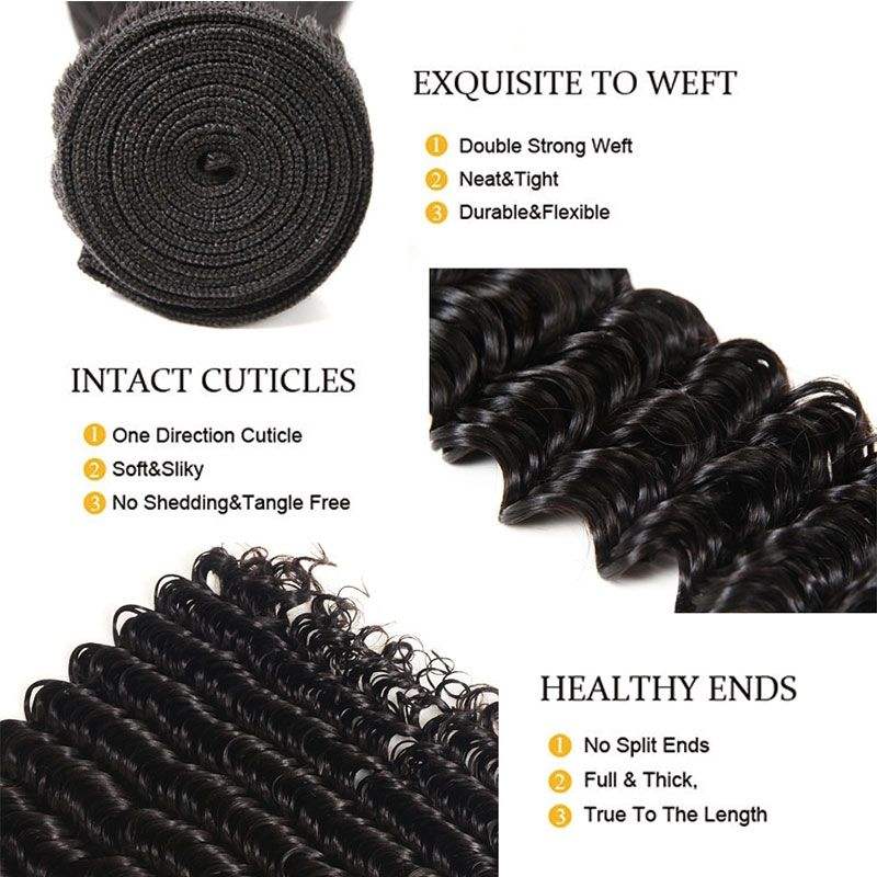 100 Human Hair Bundles With 13X4 Deep Wave Lace Frontal Closure