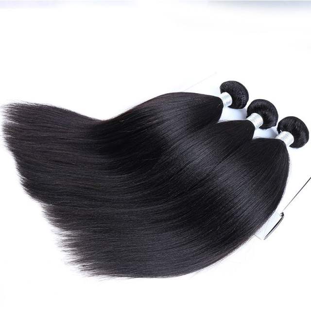 brazilian yaki straight 3 hair bundles with 13x4 lace frontal for sale