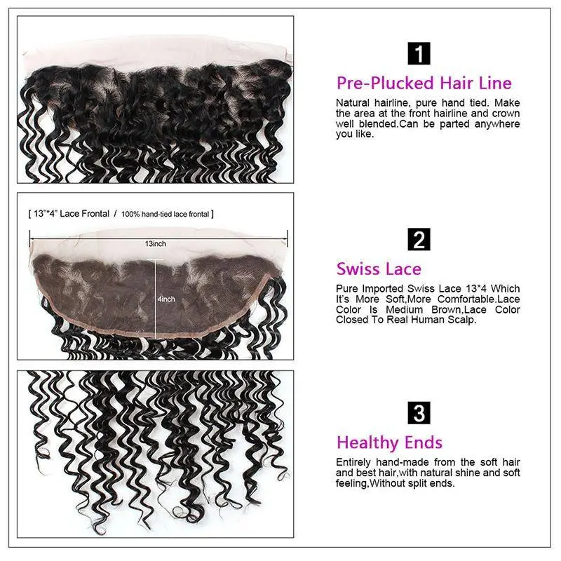Brazilian Deep Wave 3 Bundles with 13*4 Lace Frontal Virgin Human Hair