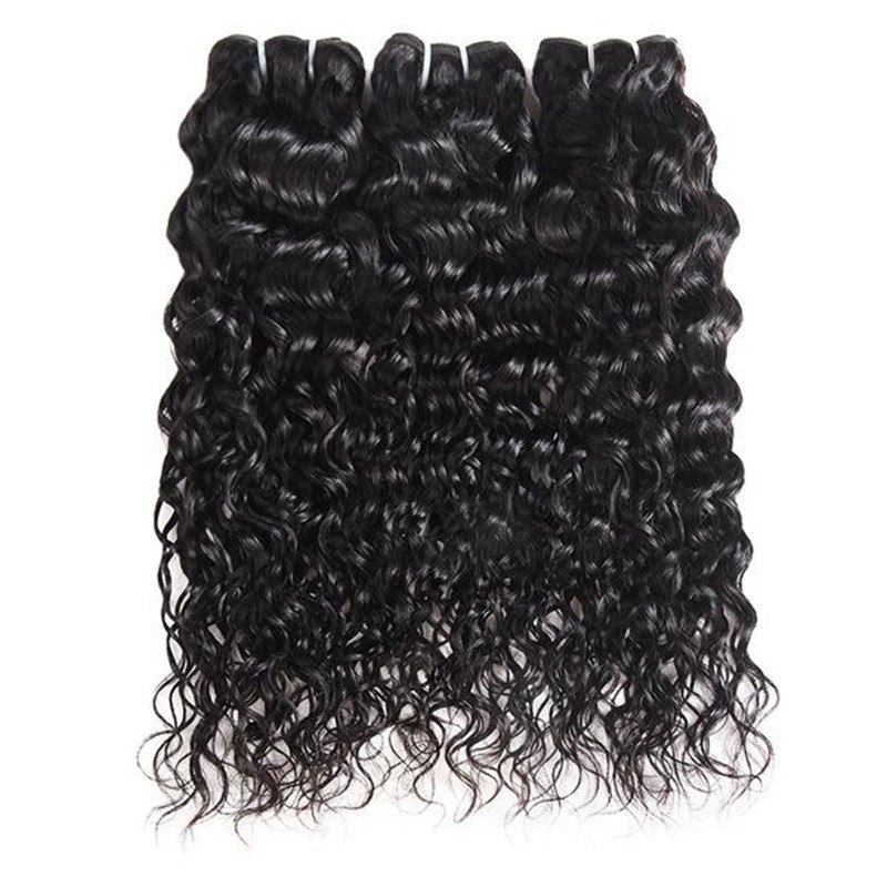 Indian Water Wave 3 Bundles with 13*4 Lace Frontal Closure Human Hair