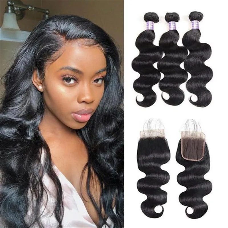 Eseewigs Brazilian Body Wave 3 Bundles with Lace Closure Human Hair