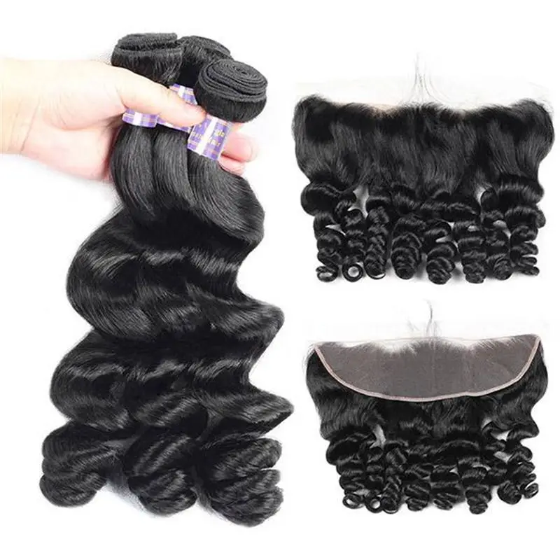 Eseewigs Brazilian Loose Wave Virgin Human Hair 3 Bundles with 13*4 Lace Frontal