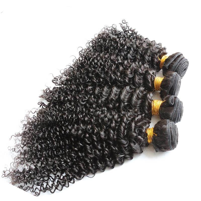 3 Bundles with Lace Closure 5x5 Brazalian Virgin Hair Human Hair Kinky Curly 120%Density Natural Color