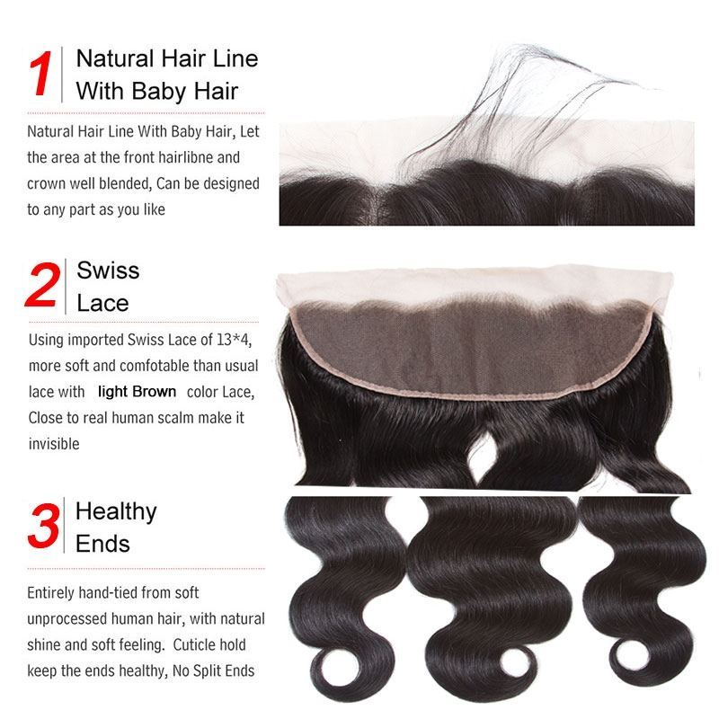 Real Human Hair Body Wave Ear To Ear Lace Frontal With 3 Bundles