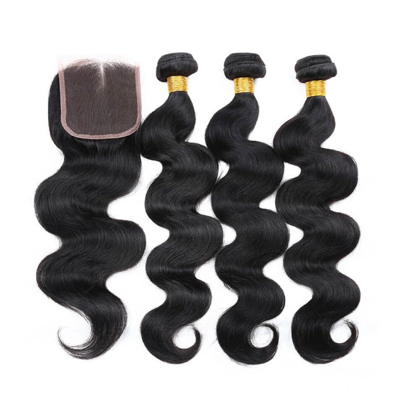 7A Unprocessed Brazilian virgin hair Hair Bundles with Closure Human Virgin hair body Wave one lace closure with 3 hair bundles