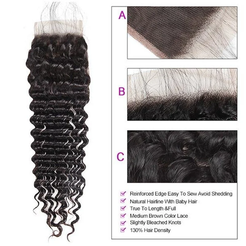 Malaysian Deep Wave 3 Bundles with 4*4 Lace Closure Virgin Human Hair