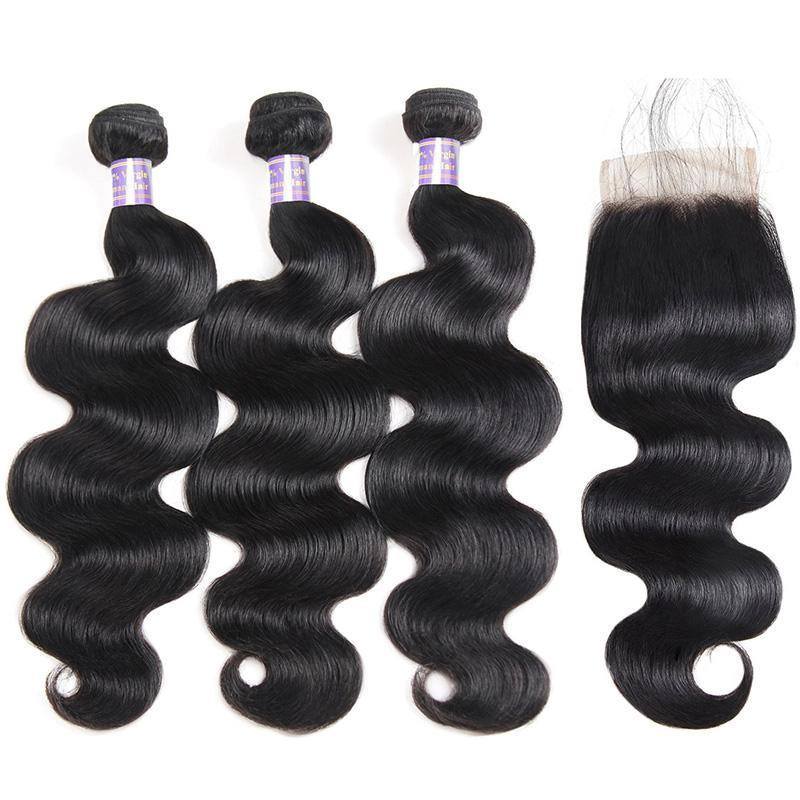 Eseewigs Peruvian Virgin Hair Body Wave 3 Bundles with 4*4 Lace Closure