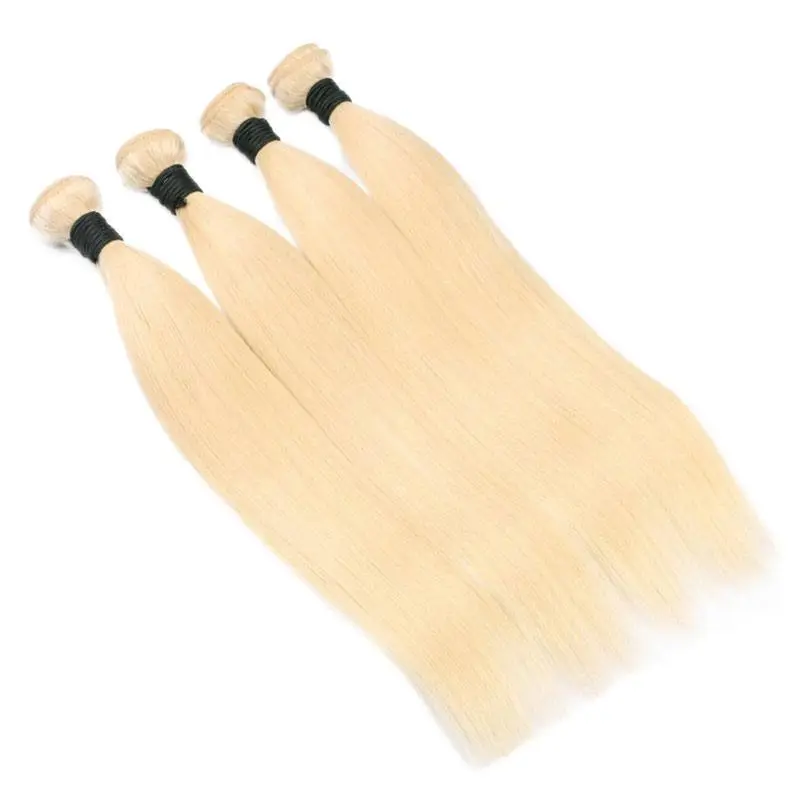 613 Honey Blonde Brazilian Silky Straight Virgin Human Hair 3 Bundles with Lace Closure Blonde Bundles with Closure