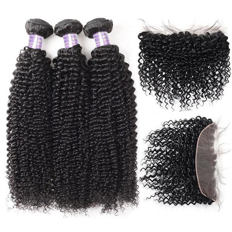 Peruvian Curly Wave 3 Bundles with 13*4 Lace Frontal Human Hair