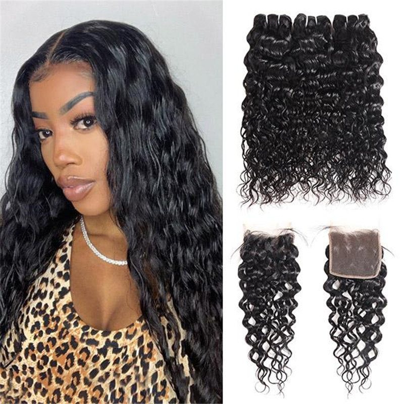 Eseewigs Brazilian Water Wave 3 Bundles With 4*4 Lace Closure