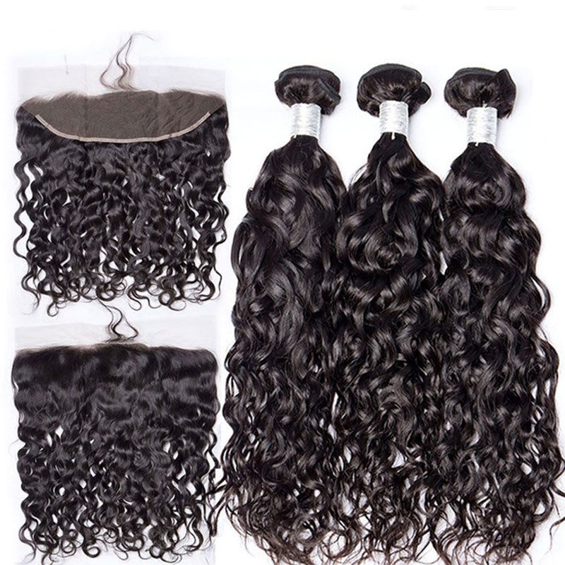 Affordable Brazilian Hair Water Wavy Weave Bundles With Lace Frontal