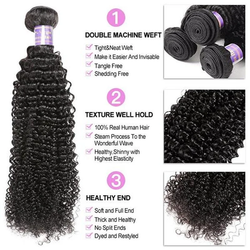 Eseewigs Brazilian Curly Wave Hair 3 Bundles with 4*4 Lace Closure