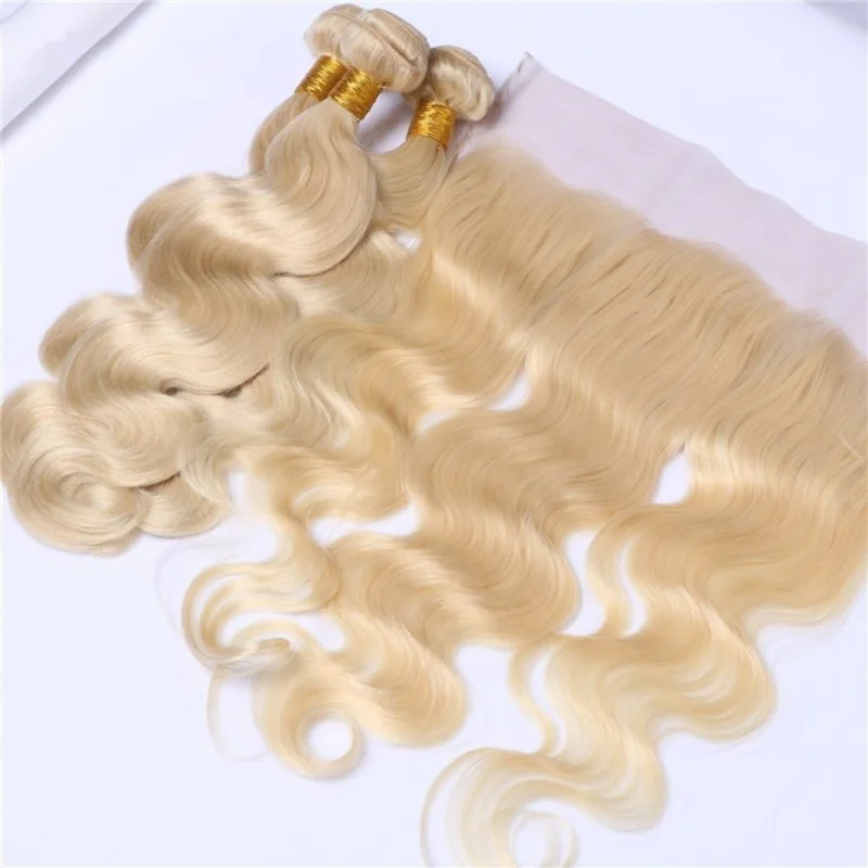 #613 Blonde 13x4 Lace Frontal With 3 Bundles Brazilian Body Wave Virgin Human Hair 4Pcs Lot