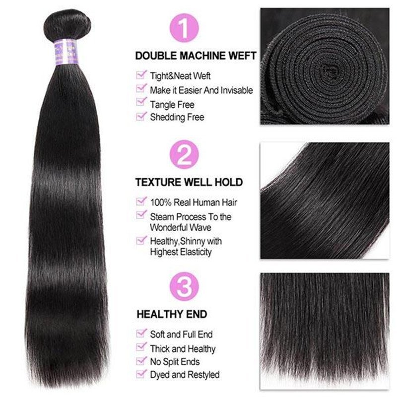 Eseewigs Peruvian Straight Hair 3 Bundles With 4*4 Lace Closure