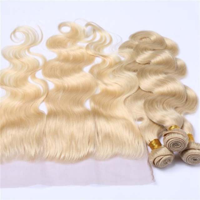 #613 Blonde 13x4 Lace Frontal With 3 Bundles Brazilian Body Wave Virgin Human Hair 4Pcs Lot