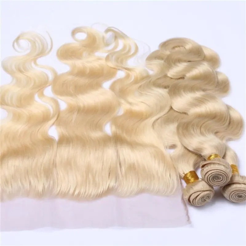 #613 Blonde 13x4 Lace Frontal With 3 Bundles Brazilian Body Wave Virgin Human Hair 4Pcs Lot