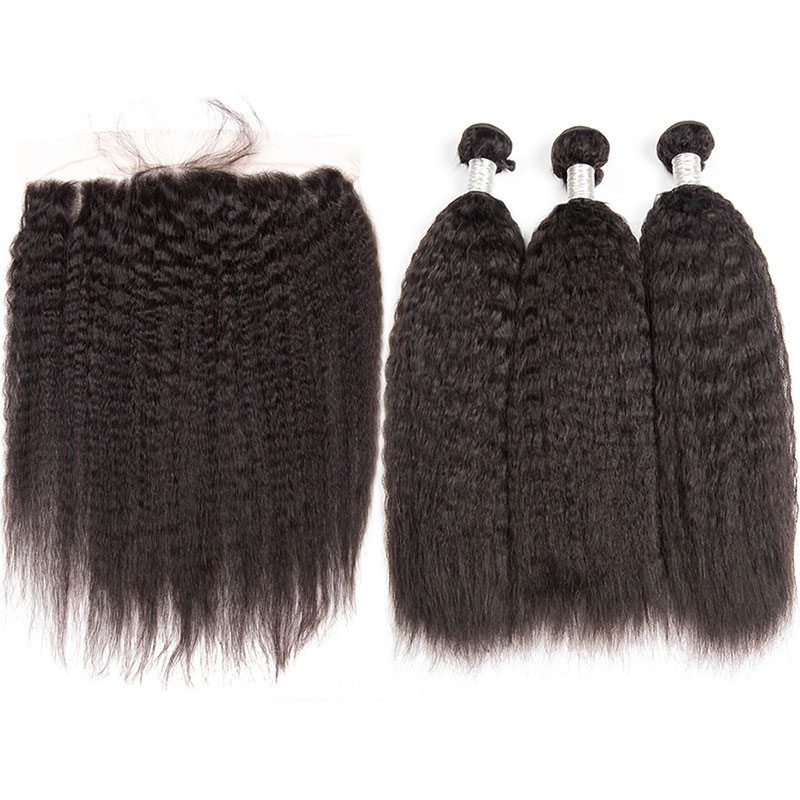 Real Brazilian Kinky Straight Hair Bundles With Full Lace Frontal