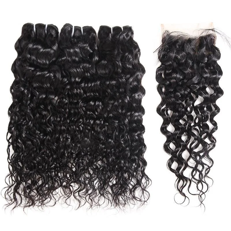 Eseewigs Brazilian Water Wave 3 Bundles With 4*4 Lace Closure