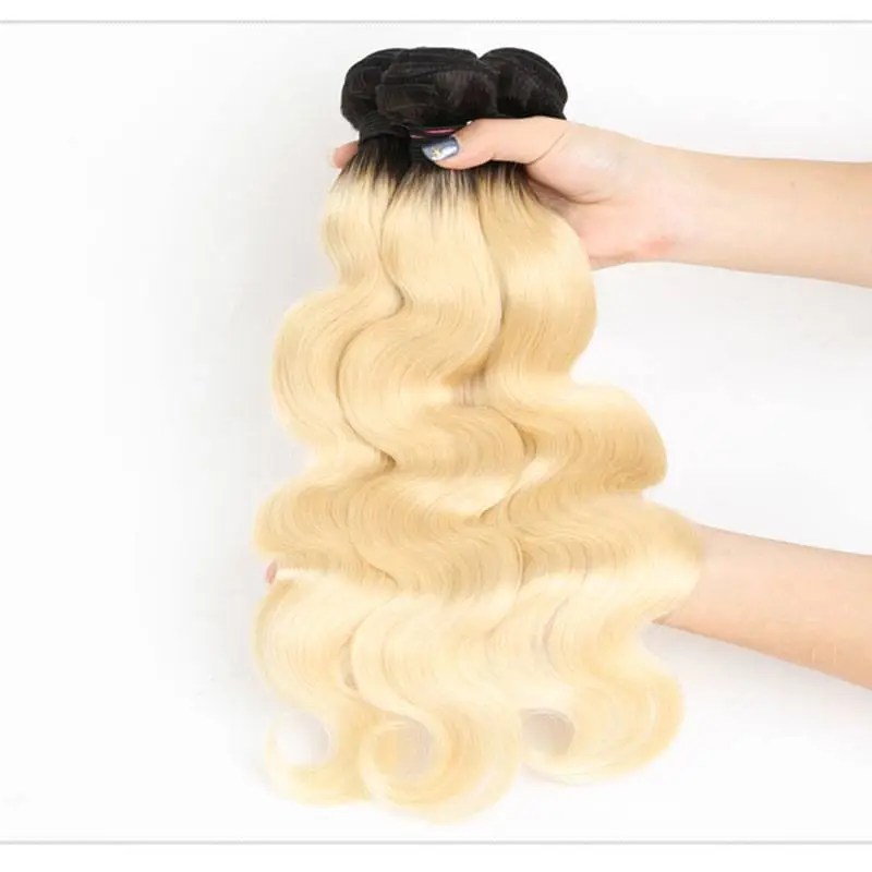 1B/613 Honey Blonde Brazilian Body Wave Virgin Human Hair 3 Bundles with Lace Closure Blonde Ombre Bundles with Closure