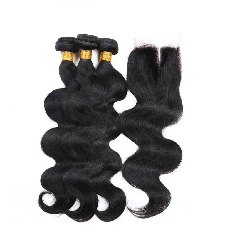 7A Unprocessed Brazilian virgin hair Hair Bundles with Closure Human Virgin hair body Wave one lace closure with 3 hair bundles