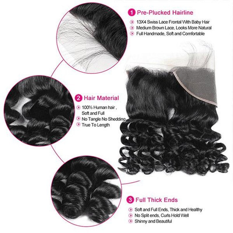 Eseewigs Malaysian Loose Wave 3 Bundles with 13*4 Lace Frontal Virgin Human Hair