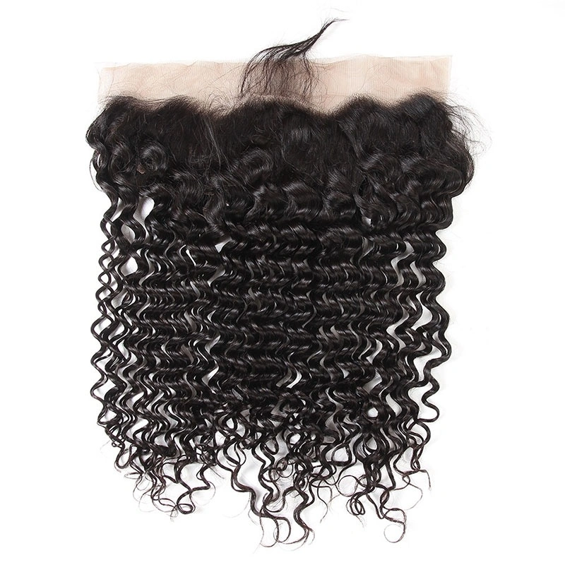 100 Human Hair Bundles With 13X4 Deep Wave Lace Frontal Closure