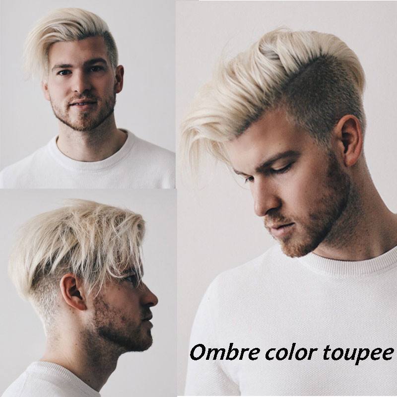 Brown Roots 60# Platinum Blonde Ombre Color Human Hair Mens Toupee for Sale Light Blonde Hairpiece 10x8