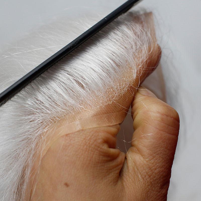 Fashion Mono Lace With Pu Around 100% Human Hair Pure White Color 8X10 Toupee For Men