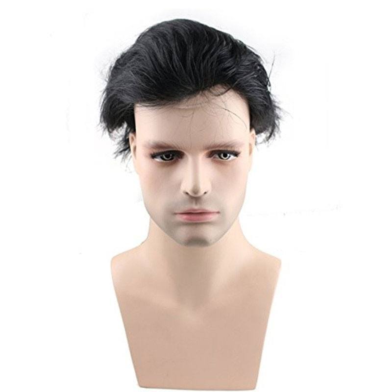 Men's Hairpiece Human Hair Toupee Wig Super Thin Skin Hair Replacement (#1B Off Black)