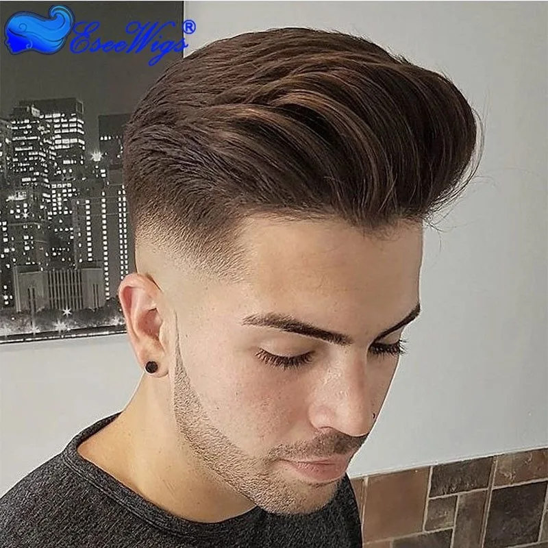 Dark Brown 4# Men's Hairpiece Human Hair Toupee Wig Super Thin Skin Hair 8x10