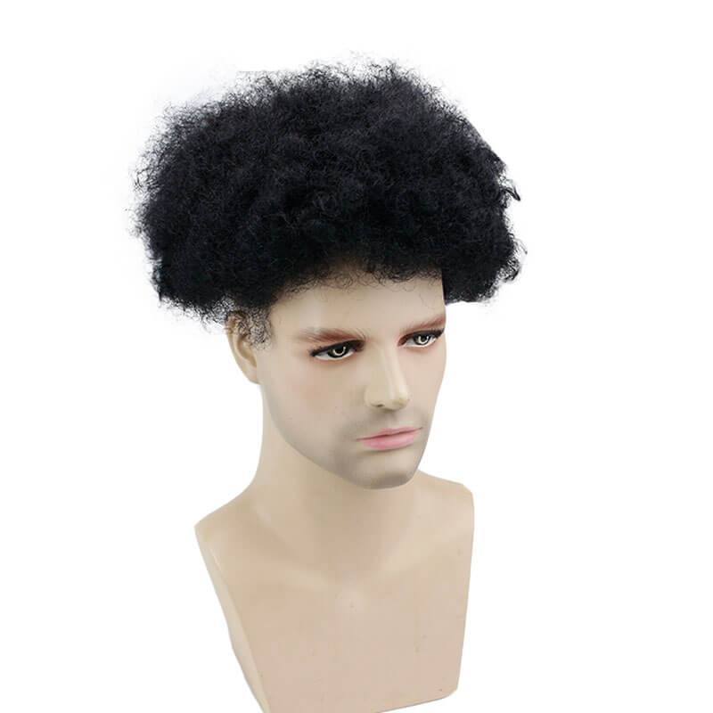 Afro Kinky Curly Human Hair Toupee For Men Black Color 10X8 Inch