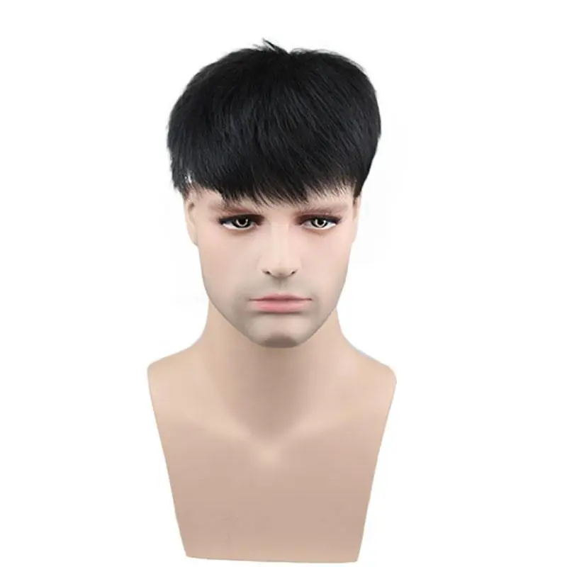 Remy Human Hair Man Toupee Short Natural Black Hair Wigs Base Size 9x7.5inch