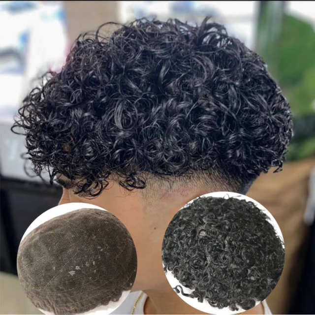 Full Swiss Lace Base Breathable Human Hair Tight Curly Natural Hairline Super Thin Durable Skin Wig Replacement Toupee for Men