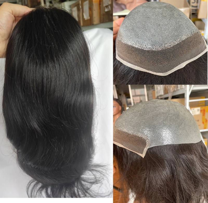 Toupee for Men Human Hair Swiss Lace Front Natural Hairline Hair Pieces Thin Skin PU V-looped Men's Hair Replacement System 10x8