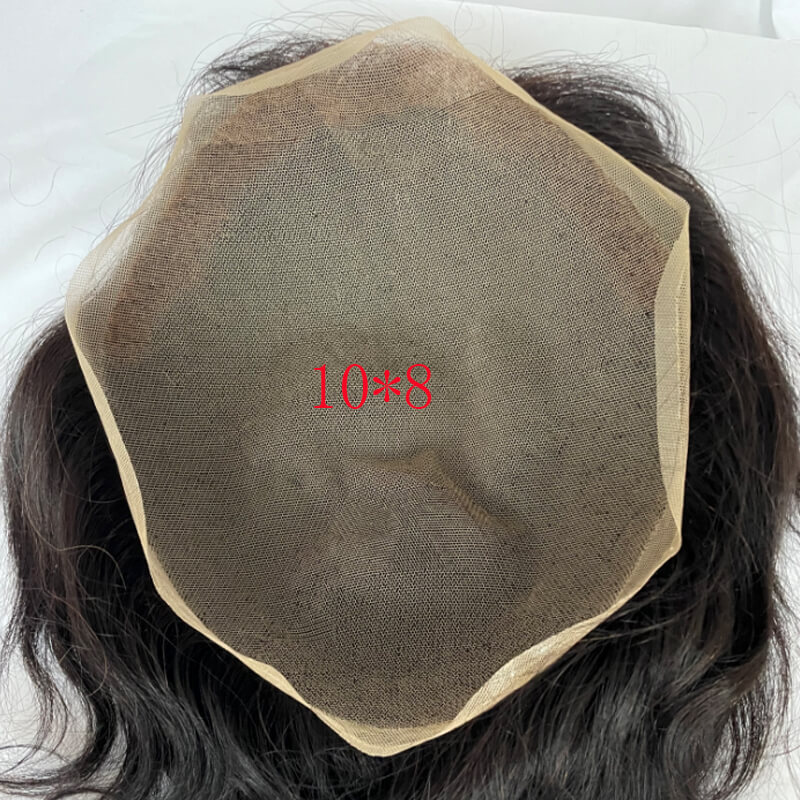 Eseewigs Swiss Full Lace Men's Toupee European Real Human Hair Replacement for Men Hairpiece 1B Color 10X8Toupee Mem Curly Hair