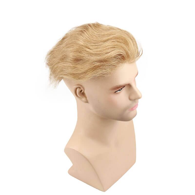 Soft Thin Skin Whole PU Base Toupee 21# Ash Blonde Human Hair Men`s Hairpiece
