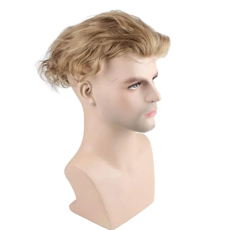 Men's Wig Human Hair Hairpiece Toupee Super Thin Skin Hair Replacement (#21 Ash Blonde)