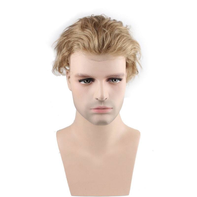 Men's Wig Human Hair Hairpiece Toupee Super Thin Skin Hair Replacement (#21 Ash Blonde)