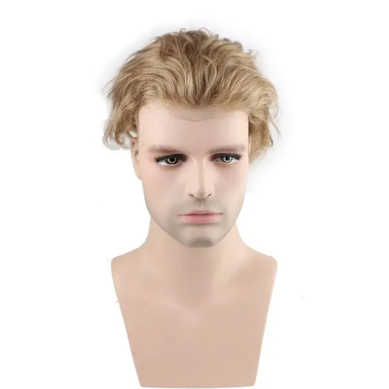 Men's Wig Human Hair Hairpiece Toupee Super Thin Skin Hair Replacement (#21 Ash Blonde)