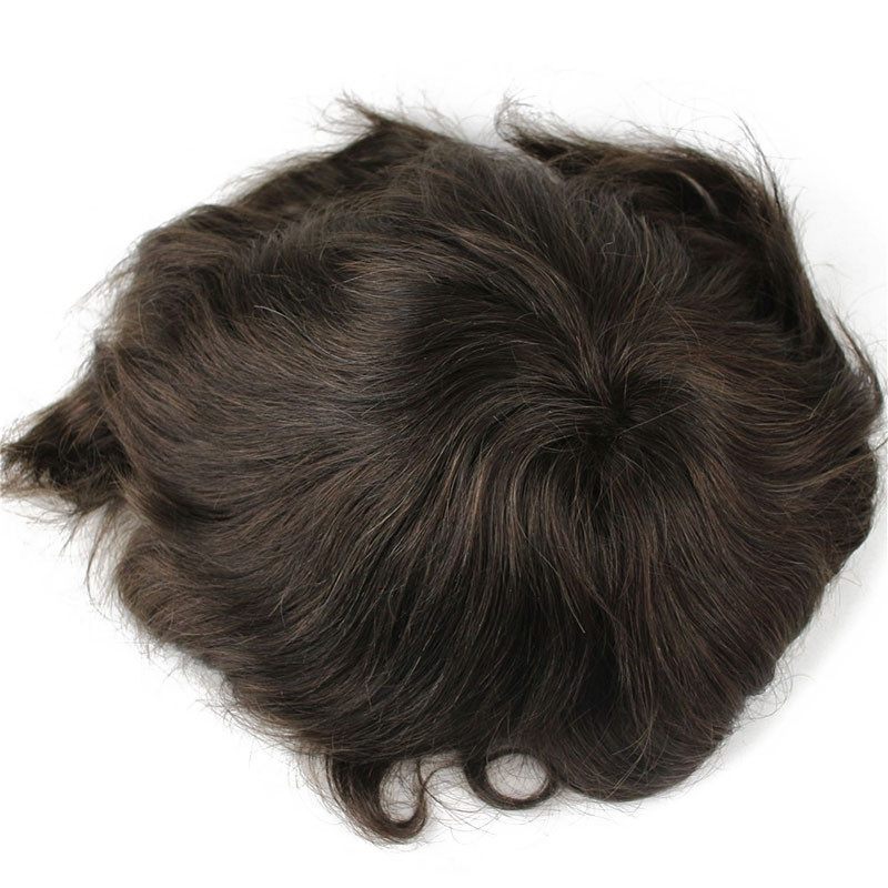 Men's Toupee 10×8 inch Real Human Hair 4# Color Thin Skin Hairpiece Hair Replacement System Monofilament Net Base for Men