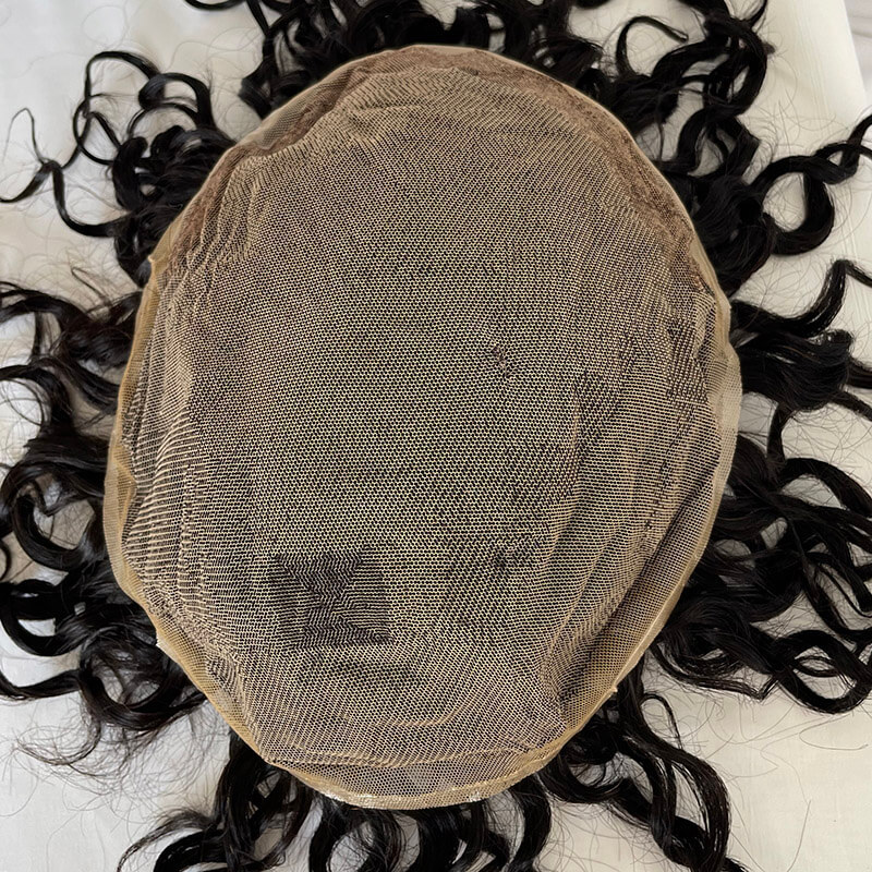 Mens Hairpiece Hair Replacement System Human Hair  Loose Wavy Hairstyle  French Lcae 7”