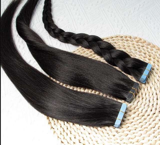 Yaki Straight Tape Hair Extensions Real Human Hiar Virgin Brazilian Hair Tape In Hair  Adhesive For Black Woman