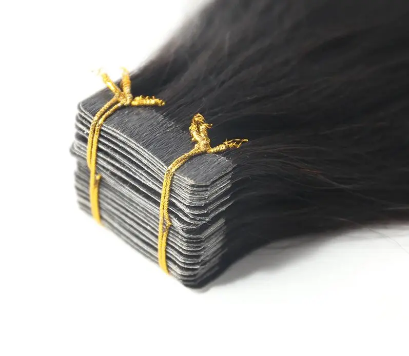 Yaki Straight Tape Hair Extensions Real Human Hiar Virgin Brazilian Hair Tape In Hair  Adhesive For Black Woman
